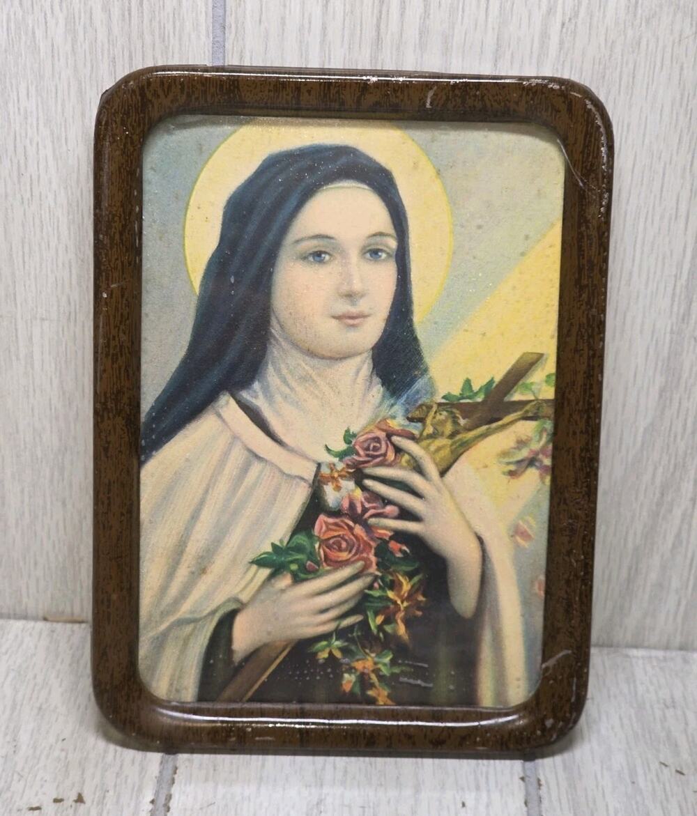 Antique 1920's Framed St. Therese Portrait Catholic Collectible Religious 5x7